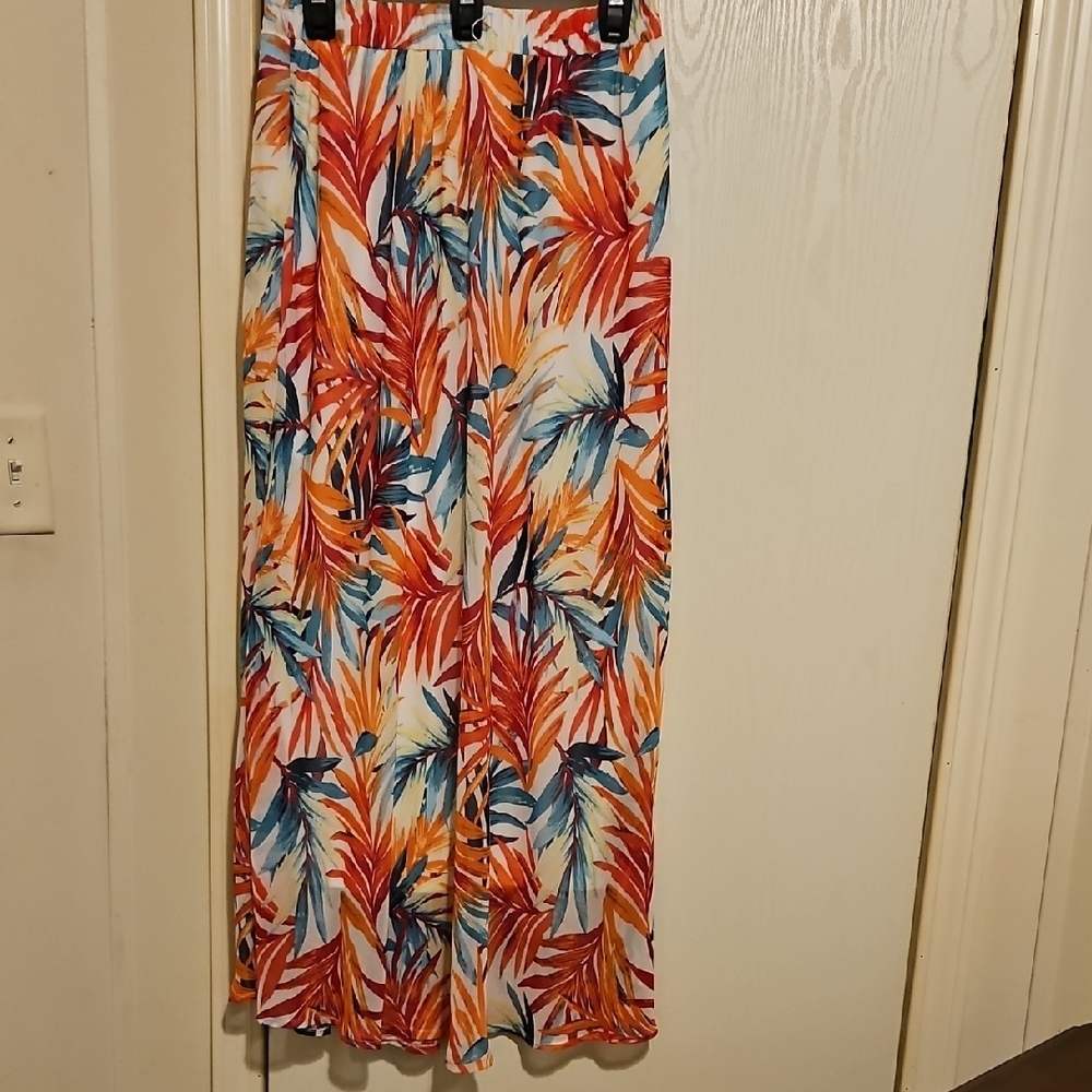 NY Collection Vibrant Leaf Print Maxi Skirt